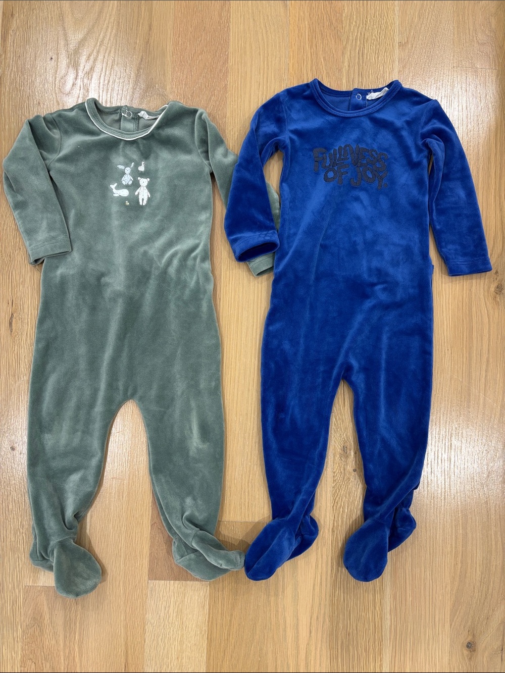 Cozy Plush Footed One-Piece in Olive and Royal Blue – Kids